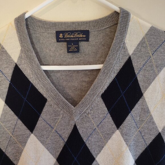 Brooks Brothers Men's Merino Wool Argyle Vest V-Neck Preppy Euro Chic Sz Large - Picture 3 of 7